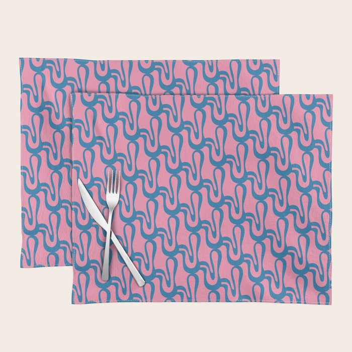 Pop Wiggle Contemporary Abstract Pattern in Pink and Blue Placemat Gallery Image 1