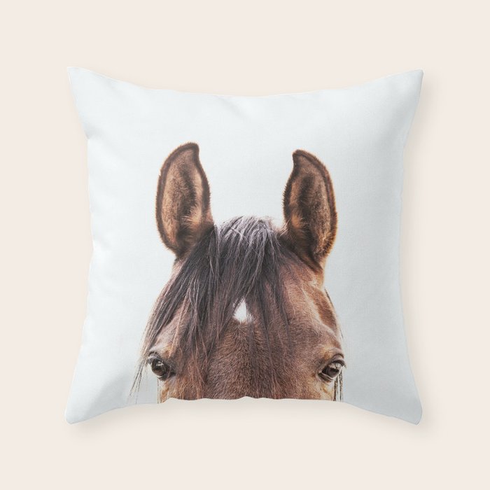 peekaboo horse, bw horse print, horse photo, equestrian, equestrian photo, equestrian decor Throw Pillow Gallery Image 6