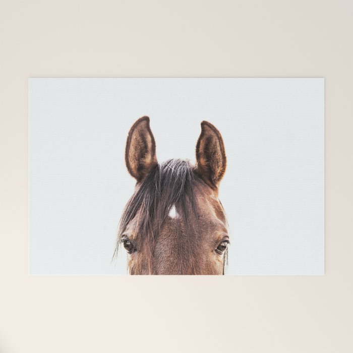 peekaboo horse, bw horse print, horse photo, equestrian, equestrian photo, equestrian decor Welcome Mat Gallery Image 1