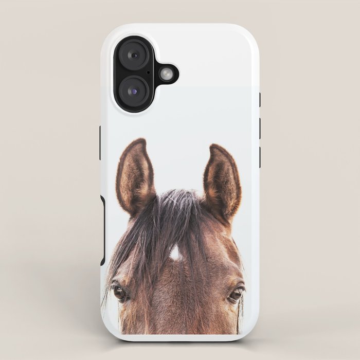peekaboo horse, bw horse print, horse photo, equestrian, equestrian photo, equestrian decor iPhone Case Gallery Image 1