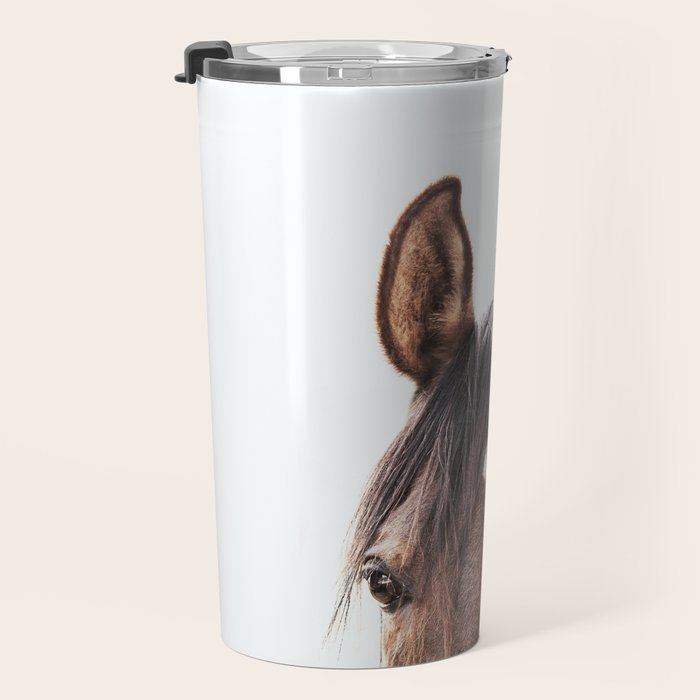 peekaboo horse, bw horse print, horse photo, equestrian, equestrian photo, equestrian decor Travel Mug Gallery Image 3