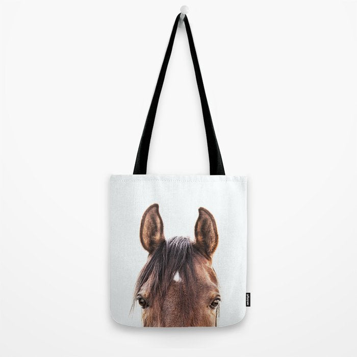 peekaboo horse, bw horse print, horse photo, equestrian, equestrian photo, equestrian decor Tote Bag Gallery Image 2