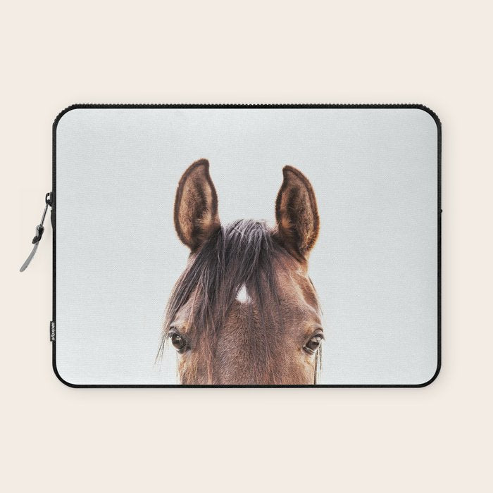 peekaboo horse, bw horse print, horse photo, equestrian, equestrian photo, equestrian decor Laptop Sleeve Gallery Image 1