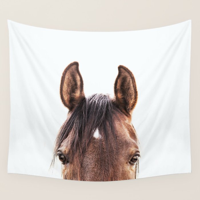 peekaboo horse, bw horse print, horse photo, equestrian, equestrian photo, equestrian decor Wall Tapestry Gallery Image 4