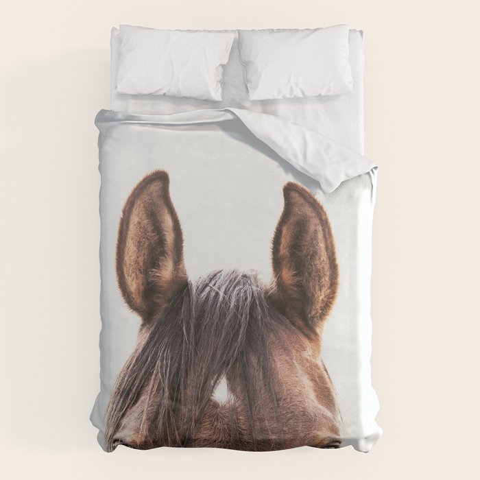 peekaboo horse, bw horse print, horse photo, equestrian, equestrian photo, equestrian decor Duvet Cover Gallery Image 1
