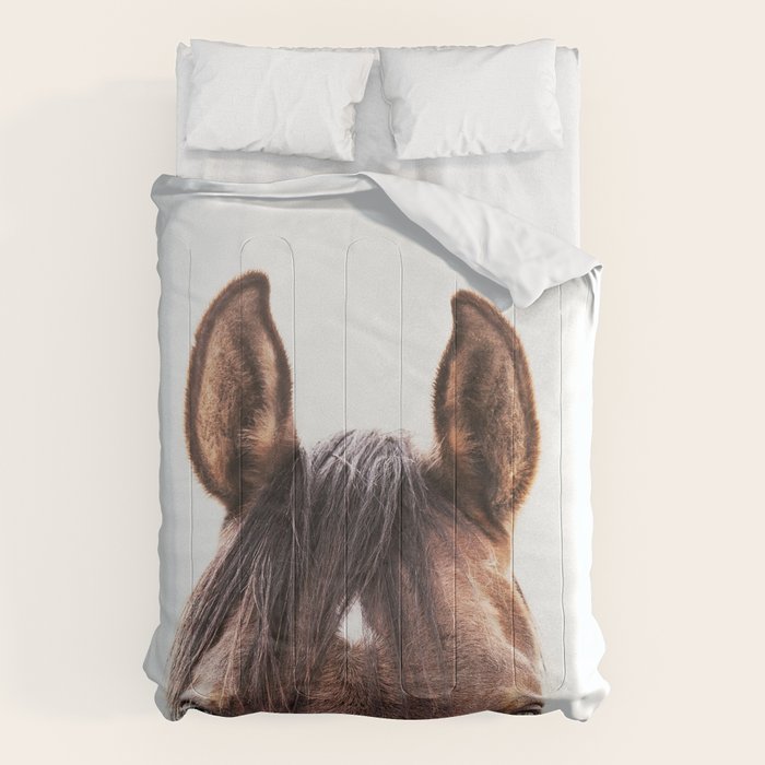 peekaboo horse, bw horse print, horse photo, equestrian, equestrian photo, equestrian decor Comforter Gallery Image 1