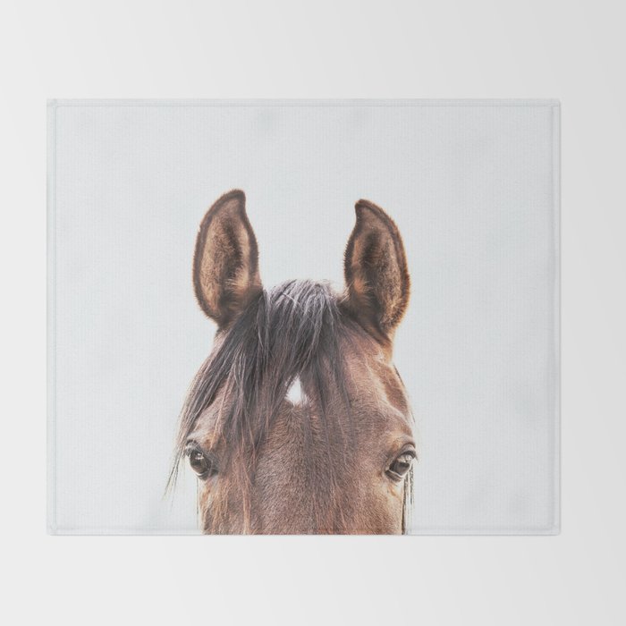 peekaboo horse, bw horse print, horse photo, equestrian, equestrian photo, equestrian decor Throw Blanket Gallery Image 2