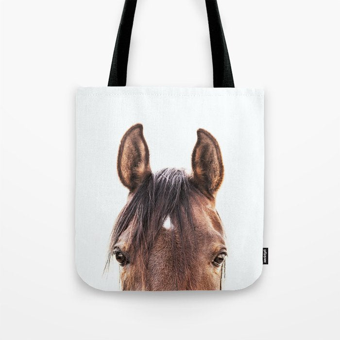 peekaboo horse, bw horse print, horse photo, equestrian, equestrian photo, equestrian decor Tote Bag Gallery Image 1