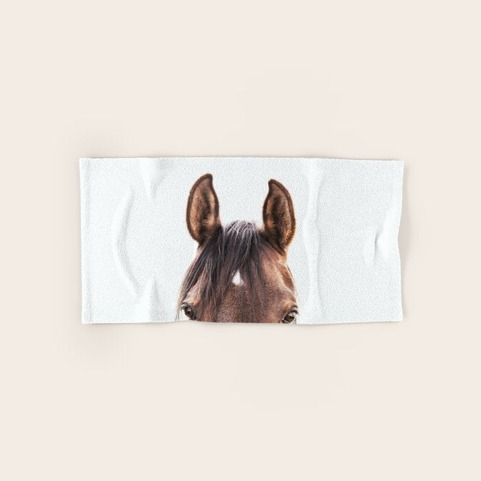 peekaboo horse, bw horse print, horse photo, equestrian, equestrian photo, equestrian decor Bath Towel Gallery Image 1