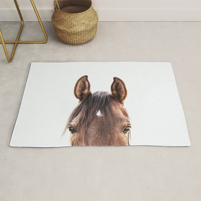 peekaboo horse, bw horse print, horse photo, equestrian, equestrian photo, equestrian decor Rug Gallery Image 1