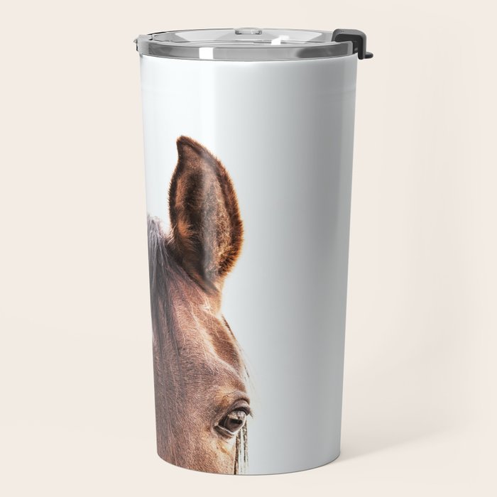 peekaboo horse, bw horse print, horse photo, equestrian, equestrian photo, equestrian decor Travel Mug Gallery Image 2