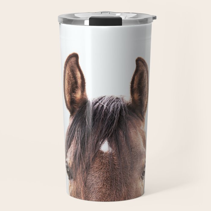 peekaboo horse, bw horse print, horse photo, equestrian, equestrian photo, equestrian decor Travel Mug Gallery Image 1