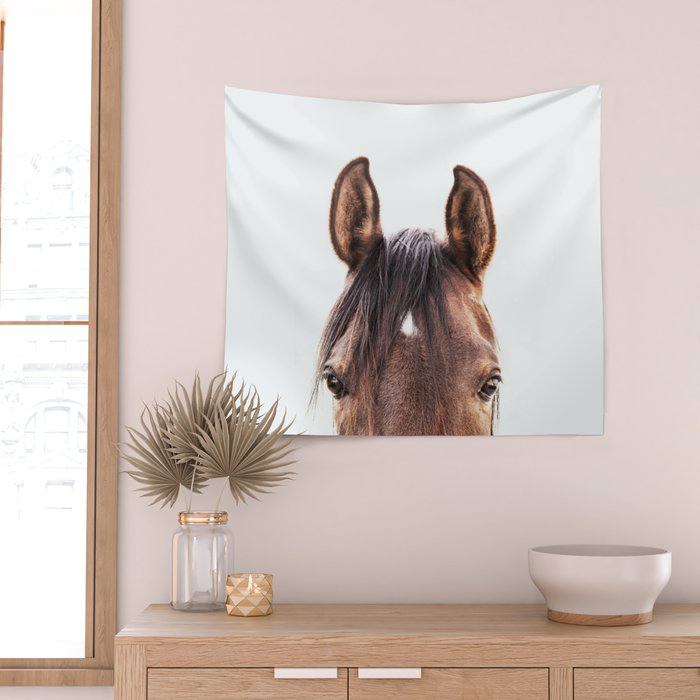 peekaboo horse, bw horse print, horse photo, equestrian, equestrian photo, equestrian decor Wall Tapestry Gallery Image 2