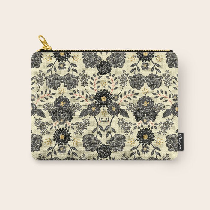 Gray, Black, Cream, Yellow & Red Sophisticated Floral Pattern Carry All Pouch Gallery Image 1