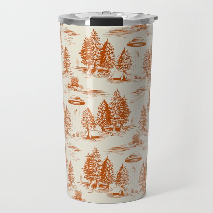 Orange Alien Abduction Toile De Jouy Pattern Travel Mug Gallery Image 1