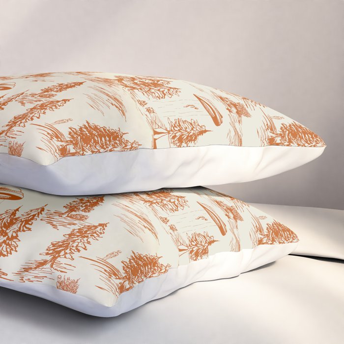 Orange Alien Abduction Toile De Jouy Pattern Pillow Sham Gallery Image 3