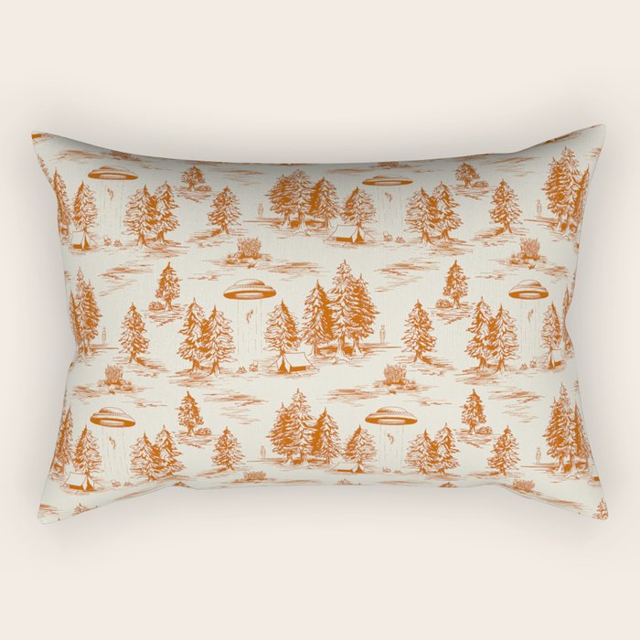 Orange Alien Abduction Toile De Jouy Pattern Rectangular Pillow Gallery Image 2