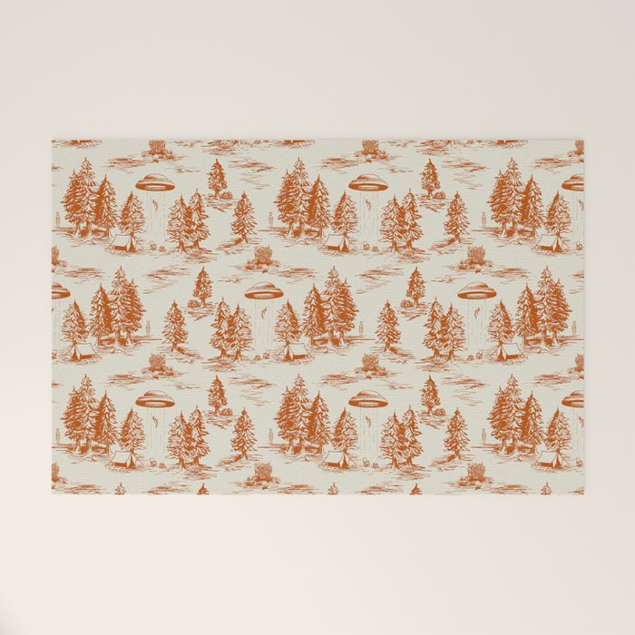 Orange Alien Abduction Toile De Jouy Pattern Welcome Mat Gallery Image 1