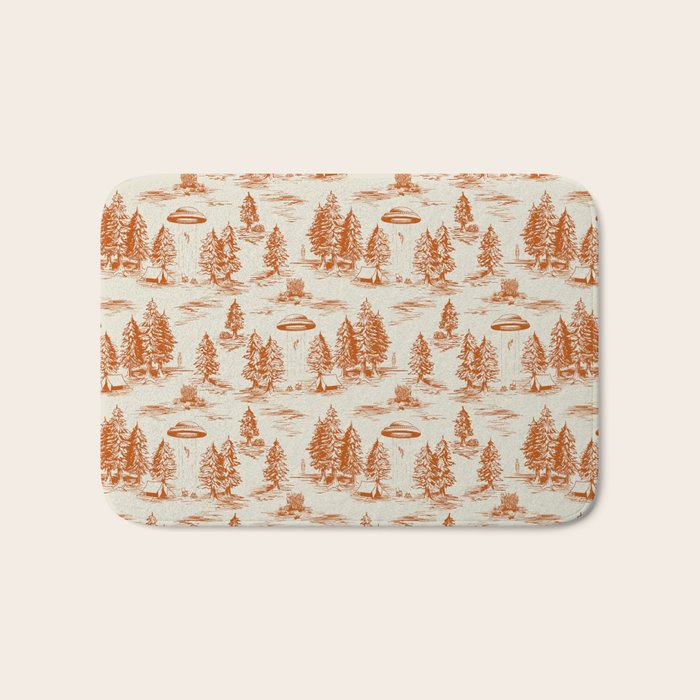 Orange Alien Abduction Toile De Jouy Pattern Bath Mat Gallery Image 1