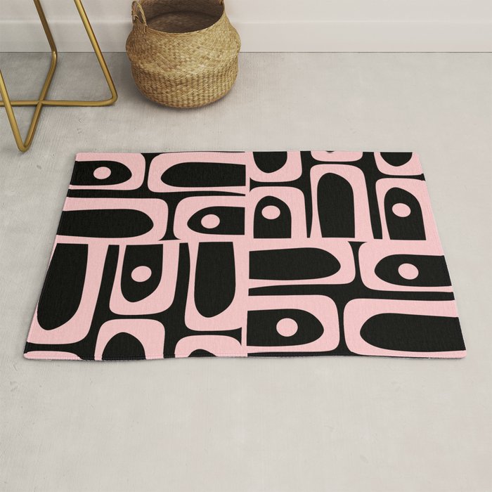 Mid Century Modern Piquet Multi Geometric Pattern in Light Pink and Black Rug Gallery Image 1