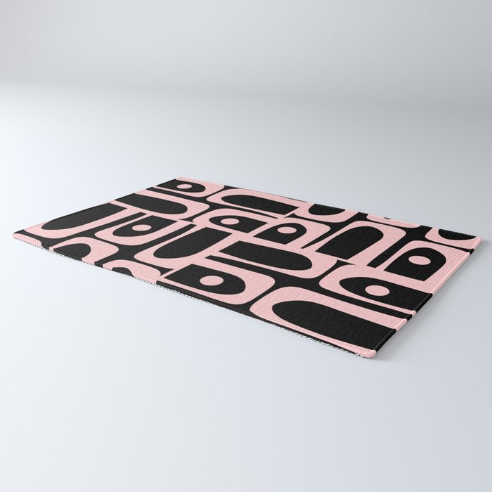 Mid Century Modern Piquet Multi Geometric Pattern in Light Pink and Black Rug Gallery Image 3