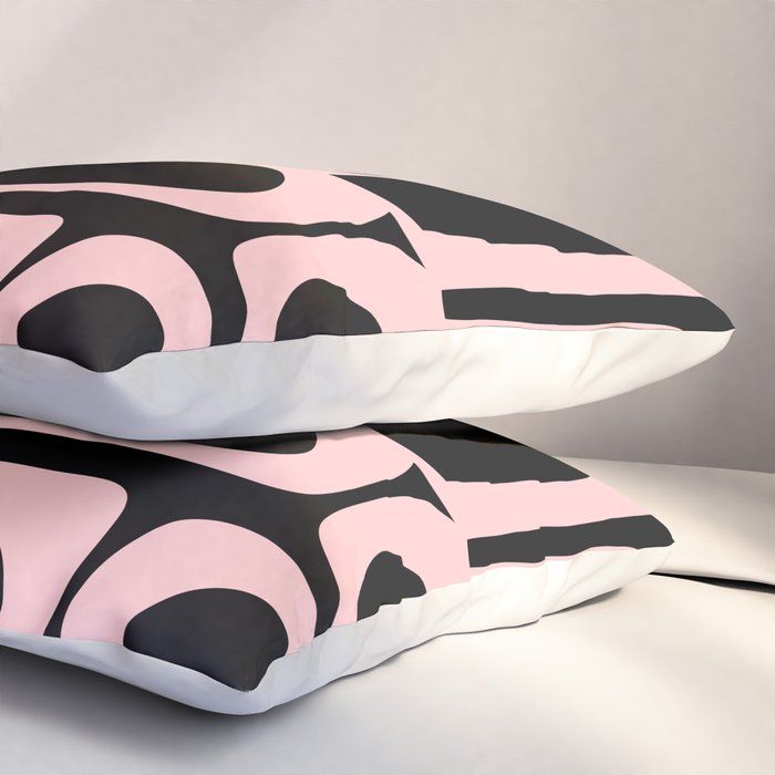 Mid Century Modern Piquet Multi Geometric Pattern in Light Pink and Black Pillow Sham Gallery Image 3