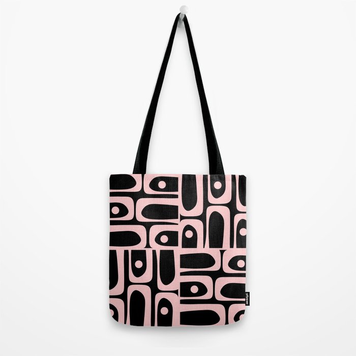 Mid Century Modern Piquet Multi Geometric Pattern in Light Pink and Black Tote Bag Gallery Image 2