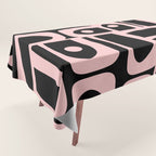 Mid Century Modern Piquet Multi Geometric Pattern in Light Pink and Black Tablecloth Gallery Image 1