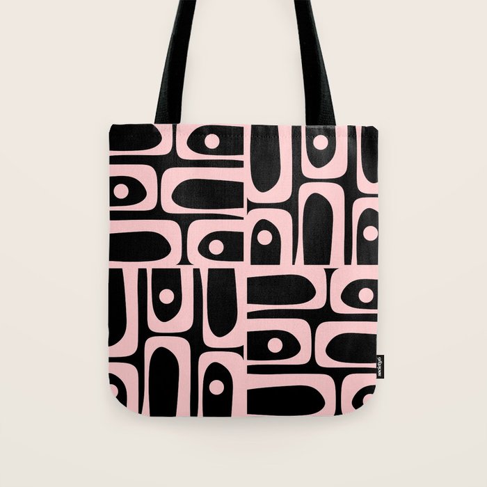 Mid Century Modern Piquet Multi Geometric Pattern in Light Pink and Black Tote Bag Gallery Image 1