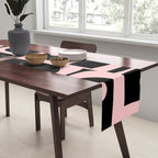 Mid Century Modern Piquet Multi Geometric Pattern in Light Pink and Black Table Runner Gallery Image 2