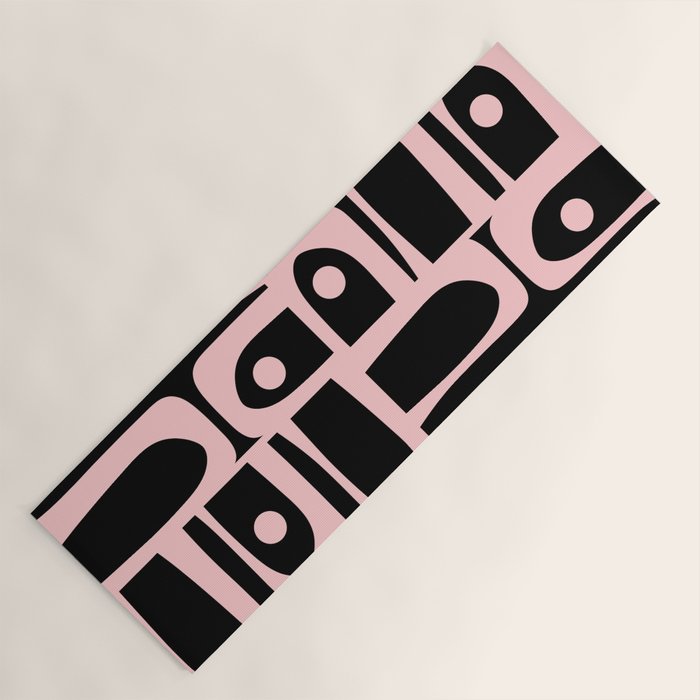 Mid Century Modern Piquet Multi Geometric Pattern in Light Pink and Black Yoga Mat Gallery Image 1