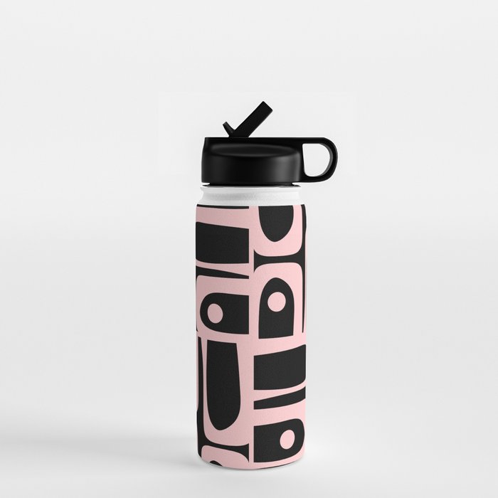 Mid Century Modern Piquet Multi Geometric Pattern in Light Pink and Black Water Bottle Gallery Image 1