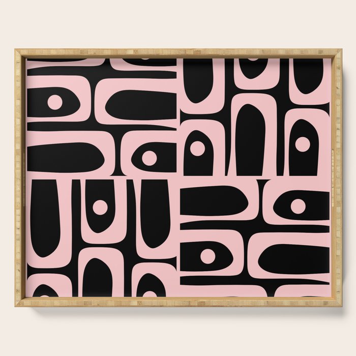 Mid Century Modern Piquet Multi Geometric Pattern in Light Pink and Black Serving Tray Gallery Image 1