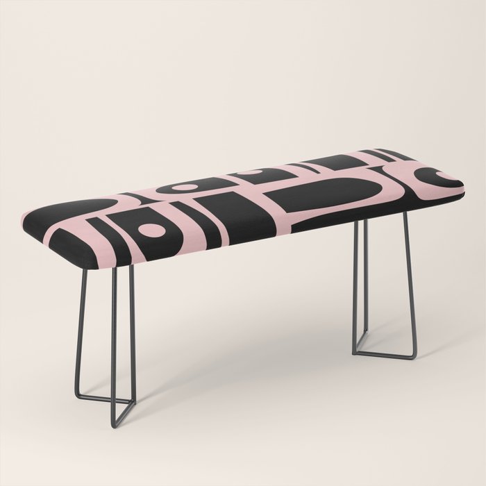 Mid Century Modern Piquet Multi Geometric Pattern in Light Pink and Black Bench Gallery Image 1