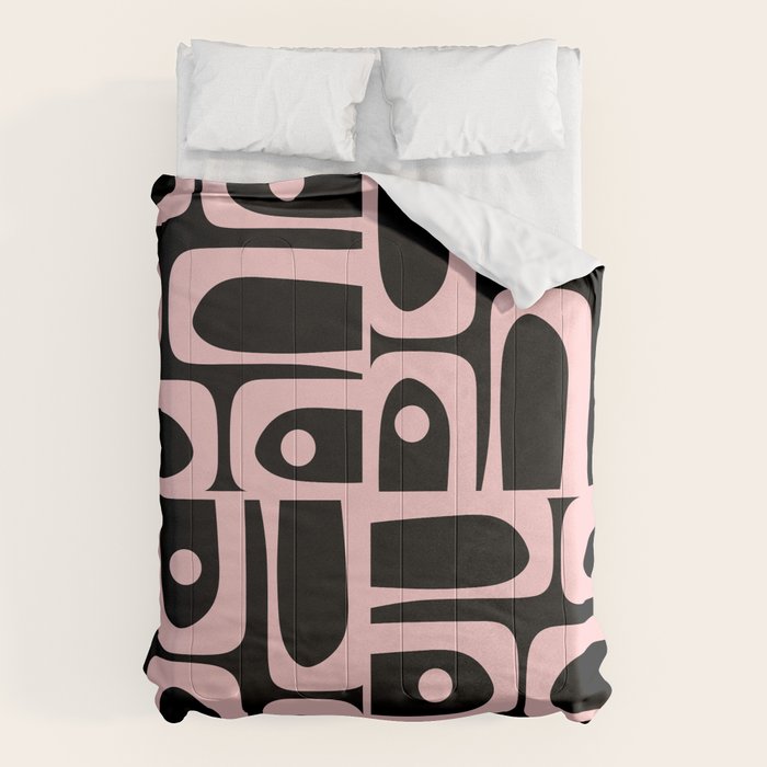 Mid Century Modern Piquet Multi Geometric Pattern in Light Pink and Black Comforter Gallery Image 6