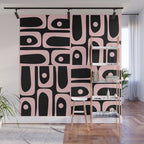 Mid Century Modern Piquet Multi Geometric Pattern in Light Pink and Black Wall Mural Gallery Image 1