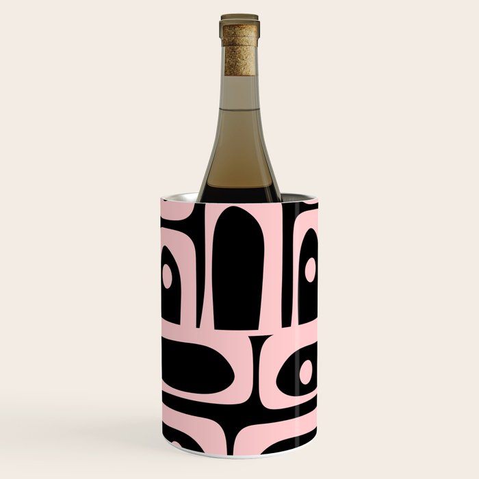 Mid Century Modern Piquet Multi Geometric Pattern in Light Pink and Black Wine Chiller Gallery Image 3