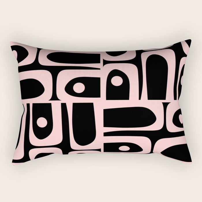 Mid Century Modern Piquet Multi Geometric Pattern in Light Pink and Black Rectangular Pillow Gallery Image 2