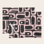 Mid Century Modern Piquet Multi Geometric Pattern in Light Pink and Black Placemat Gallery Image 1