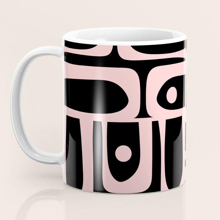 Mid Century Modern Piquet Multi Geometric Pattern in Light Pink and Black Coffee Mug Gallery Image 3