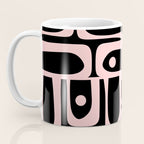 Mid Century Modern Piquet Multi Geometric Pattern in Light Pink and Black Coffee Mug Gallery Image 3