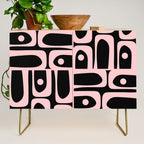 Mid Century Modern Piquet Multi Geometric Pattern in Light Pink and Black Credenza Gallery Image 1