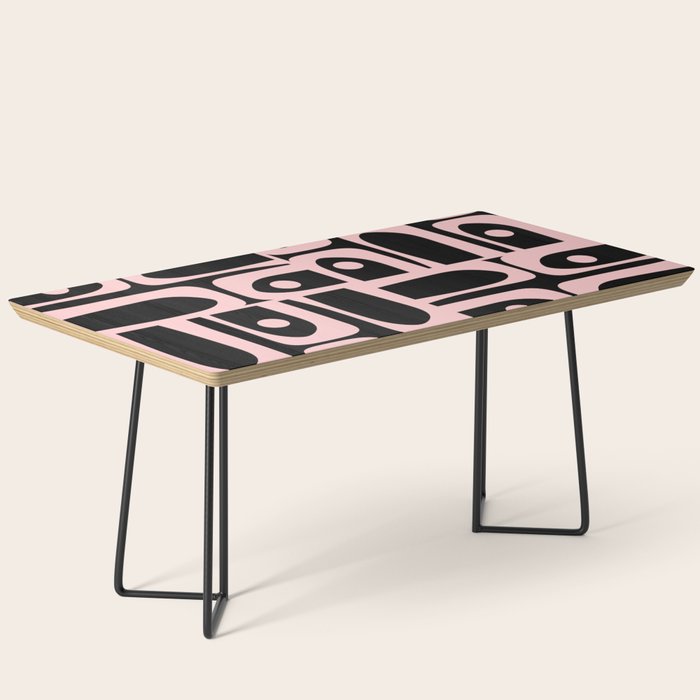 Mid Century Modern Piquet Multi Geometric Pattern in Light Pink and Black Coffee Table Gallery Image 1