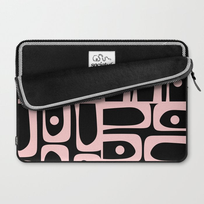 Mid Century Modern Piquet Multi Geometric Pattern in Light Pink and Black Laptop Sleeve Gallery Image 2