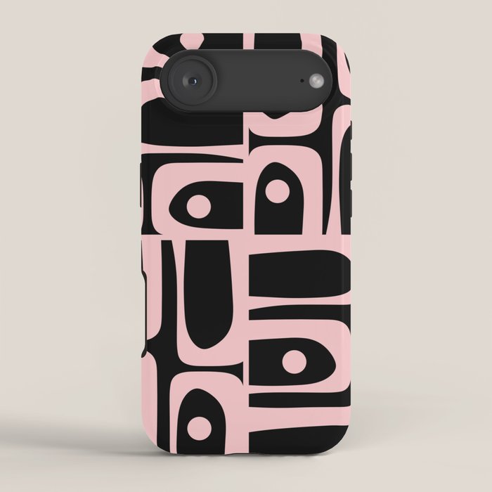 Mid Century Modern Piquet Multi Geometric Pattern in Light Pink and Black iPhone Case Gallery Image 2
