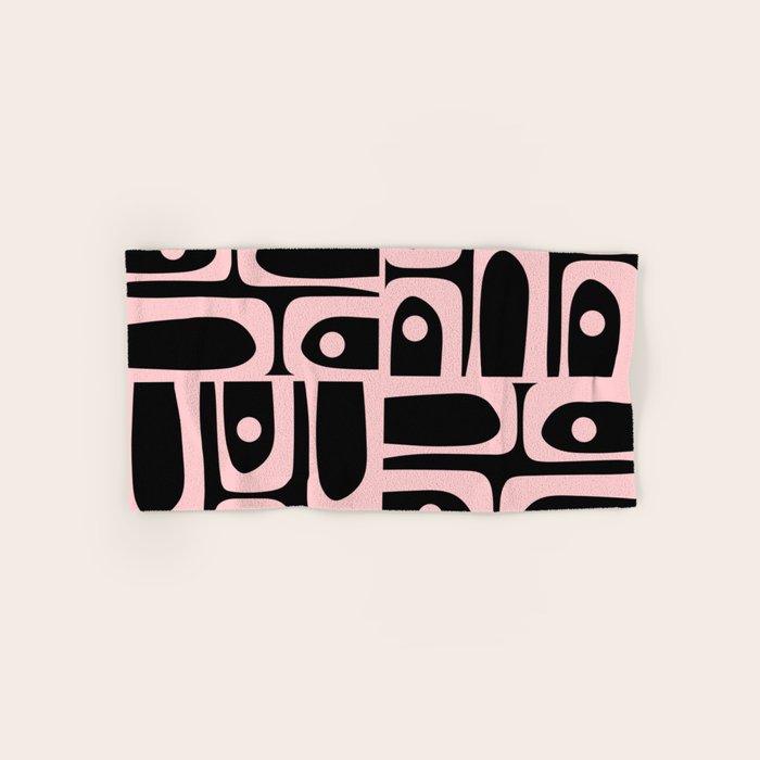 Mid Century Modern Piquet Multi Geometric Pattern in Light Pink and Black Bath Towel Gallery Image 1