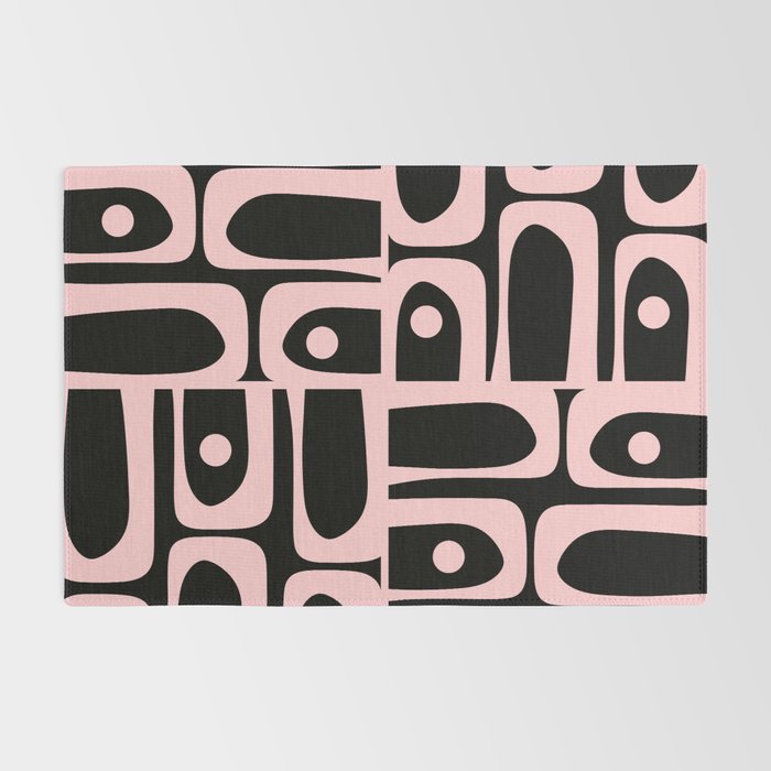 Mid Century Modern Piquet Multi Geometric Pattern in Light Pink and Black Rug Gallery Image 2