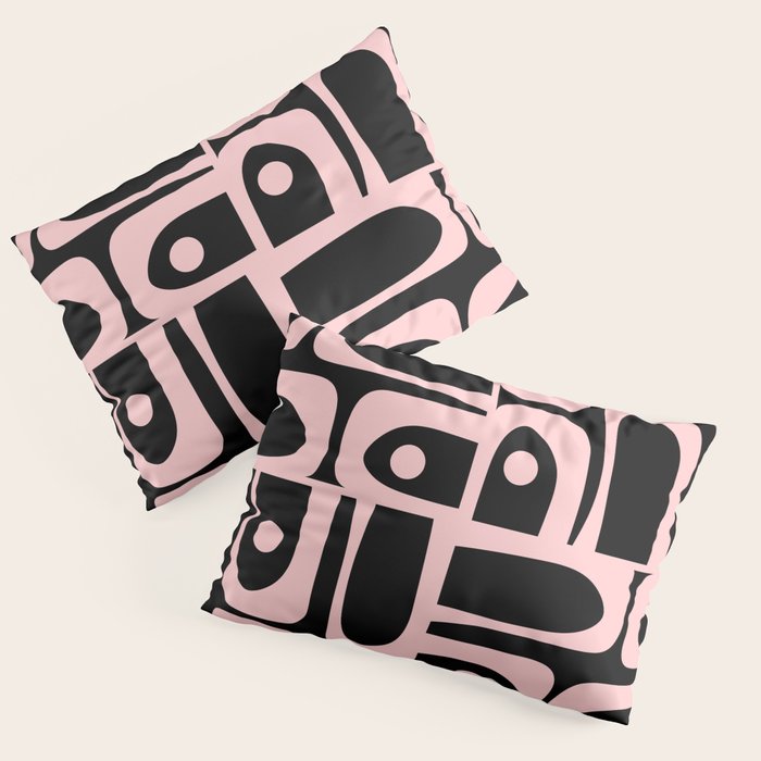 Mid Century Modern Piquet Multi Geometric Pattern in Light Pink and Black Pillow Sham Gallery Image 3