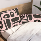 Mid Century Modern Piquet Multi Geometric Pattern in Light Pink and Black Pillow Sham Gallery Image 2
