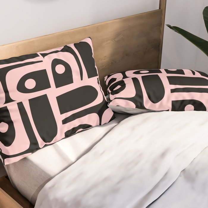 Mid Century Modern Piquet Multi Geometric Pattern in Light Pink and Black Pillow Sham Gallery Image 2
